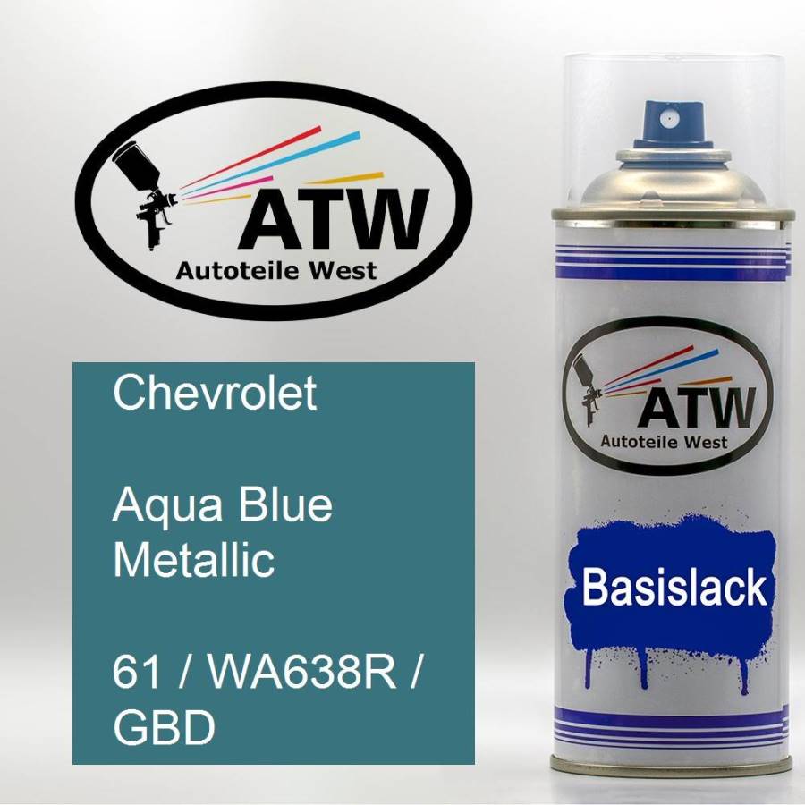 Chevrolet, Aqua Blue Metallic, 61 / WA638R / GBD: 400ml Sprühdose, von ATW Autoteile West.